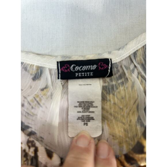 Whimsygoth Animal Print Boho Cropped Peasant Blouse Sz PS w/ Crochet Lace Trim - Picture 6 of 7